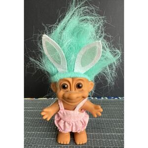 Vintage Russ Troll Doll 5" Easter/Bunny Teal Hair Ears Preowned Collectors EUC